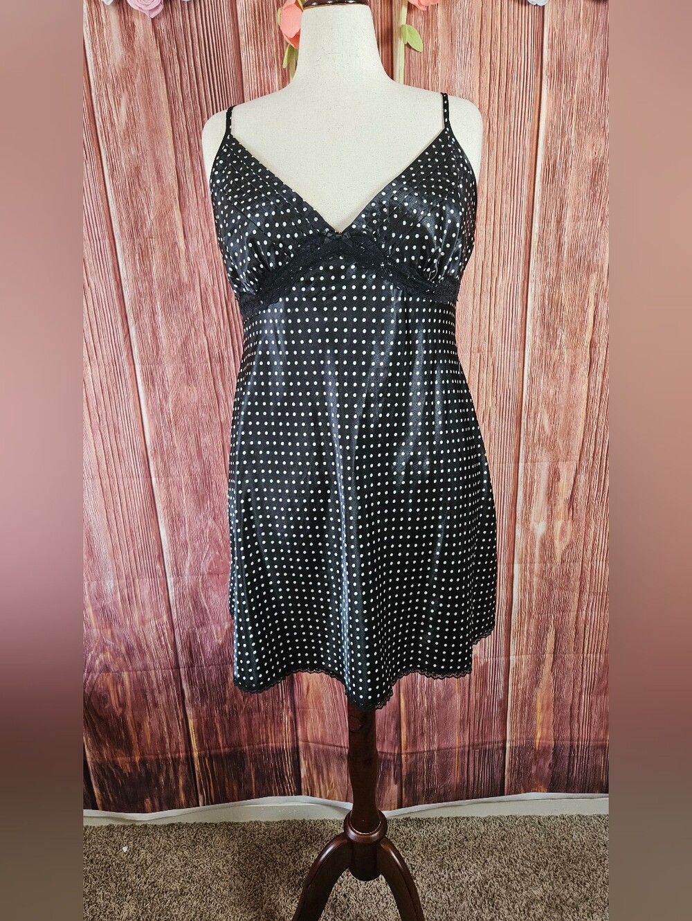 George Lace Trim Satin Polka Dot Chemise Size XL 16/18